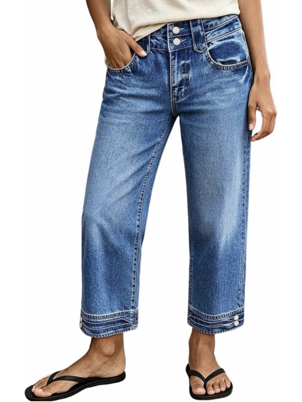 Flamingals Mid Waist Straight Leg Crop Jeans S